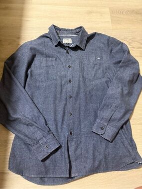 Deus Ex Machina Chambray Dark Wash Cotton Button Down Utility Shirt Mens Size L